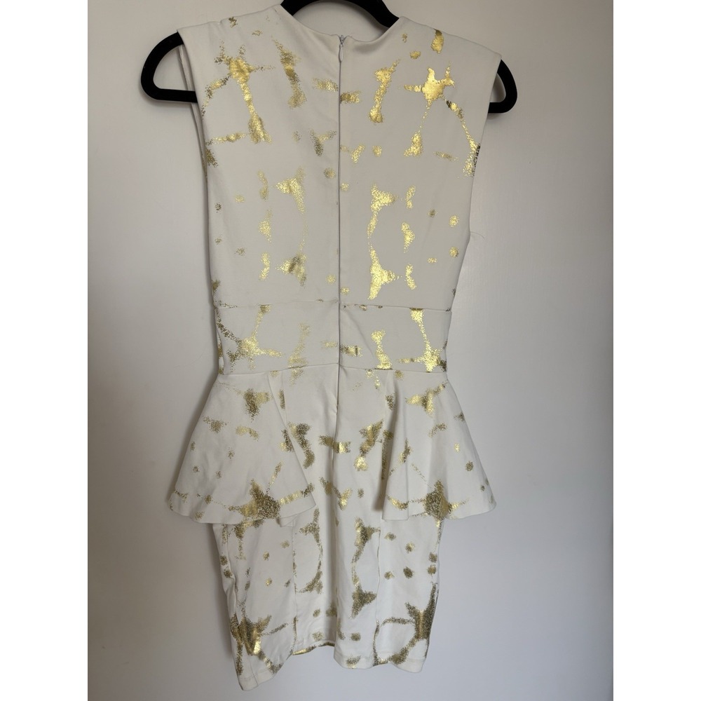 Beautiful Bebe  White & Gold Peplum  Lined Dress XS Celebrity Fave🔥 - Picture 7 of 16